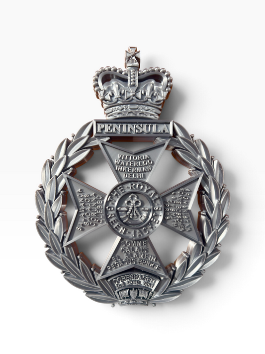 Royal Green Jackets Silver 3D Printed Cap Badge with Black Base - Precision Military Emblems