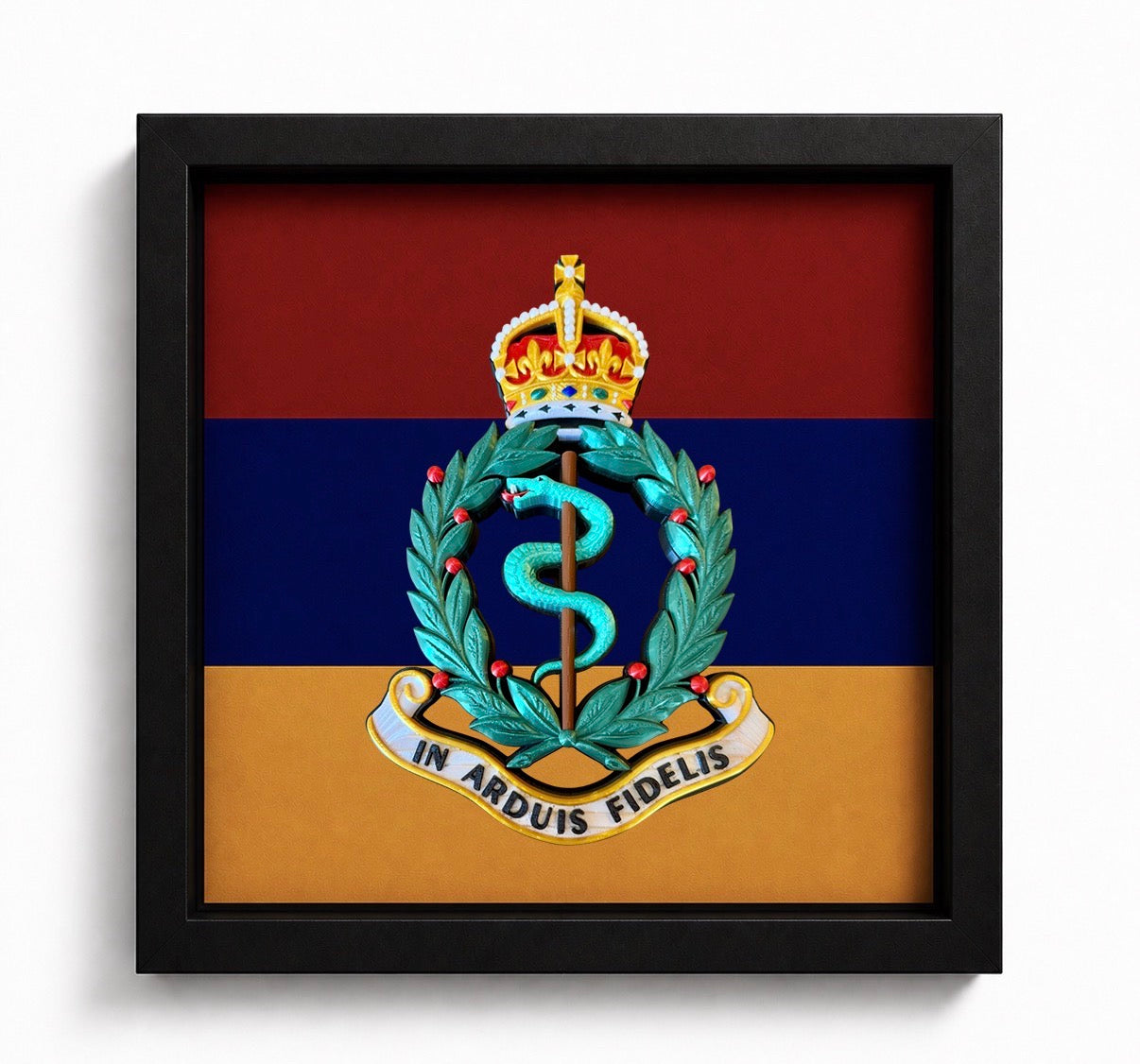 3D Printed Royal Army Medical Corps Cap Badge Display Frame – King's Crown - Precision Military Emblems