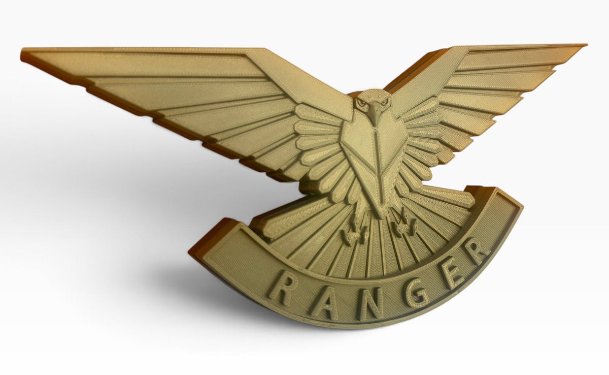 Opposite angled view of the Ranger Regiment wall display showing its depth and curved RANGER scroll