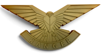 Front view of the Ranger Regiment wall display showing the peregrine falcon, outstretched wings and RANGER scroll