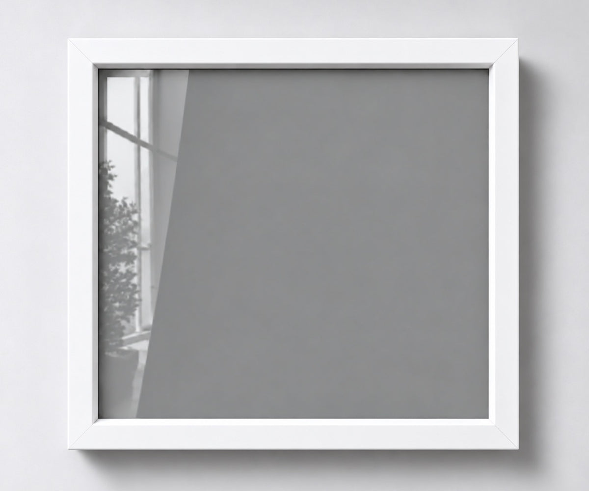 White shadow-box frame showing the grey backing without the Ranger Regiment badge