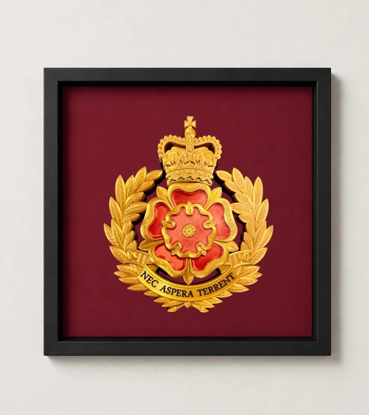 3D Printed Duke of Lancaster's Regiment Queen's Crown Cap Badge Display Frame - Precision Military Emblems