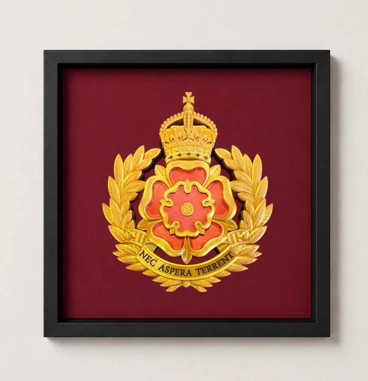 3D Printed Duke of Lancaster's Regiment King's Crown Cap Badge Display Frame - Precision Military Emblems