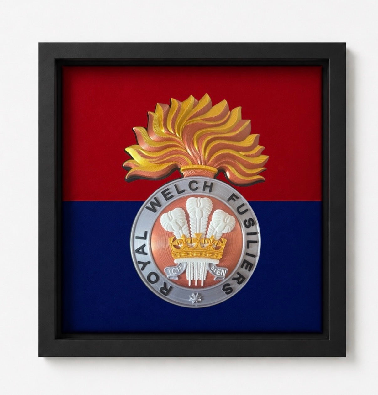 3D Printed Royal Welch Fusiliers Cap Badge Display Frame - Precision Military Emblems