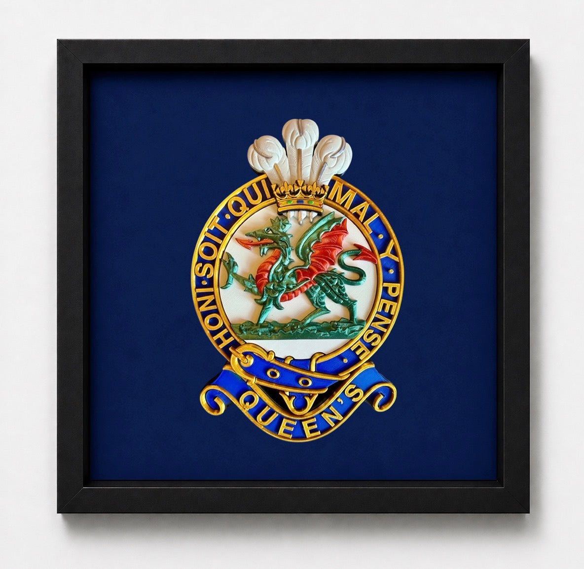 3D Printed Queen's Regiment Cap Badge Display Frame - Precision Military Emblems