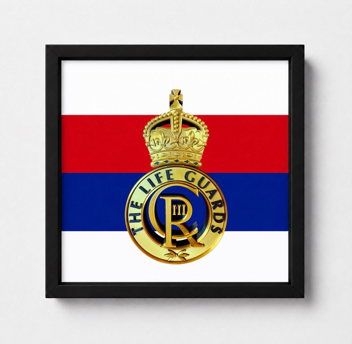 Life Guards 3D Printed Cap Badge Display Frame True Regiment Coloured Flash – King's Crown - Precision Military Emblems 