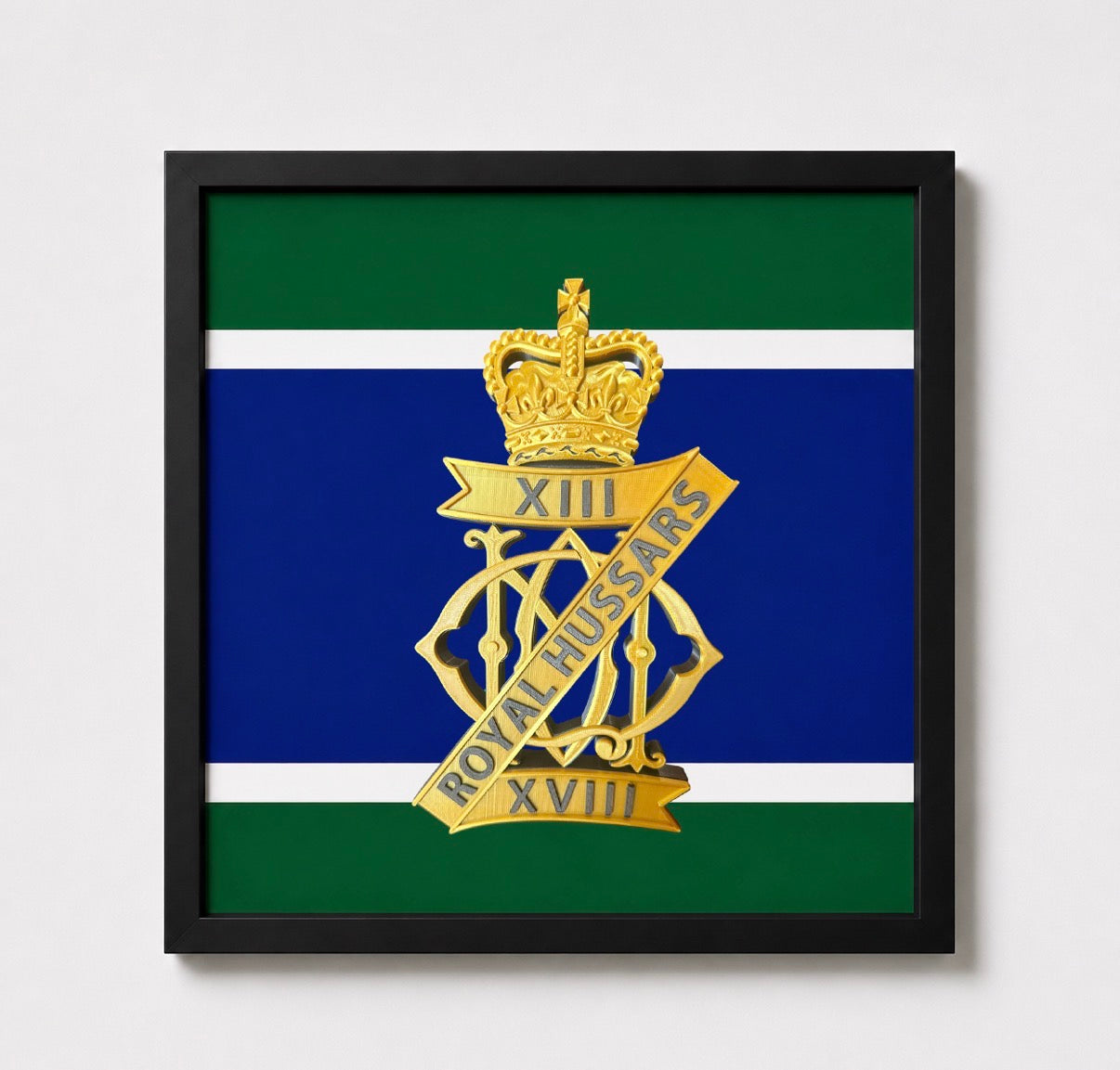13th/18th Royal Hussars Cap Badge Display Frame – Queen's Crown - Precision Militay Emblems
