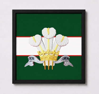 The Royal Regiment of Wales Silver, Gold & White Cap Badge Display Frame - Precision Military Emblems 