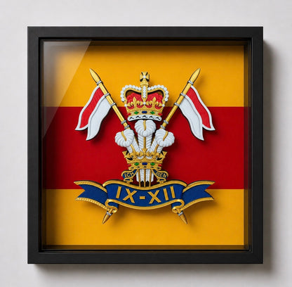 9th/12th Royal Lancers Cap Badge (Prince of Wales) Display Frame - Precision Military Emblems 