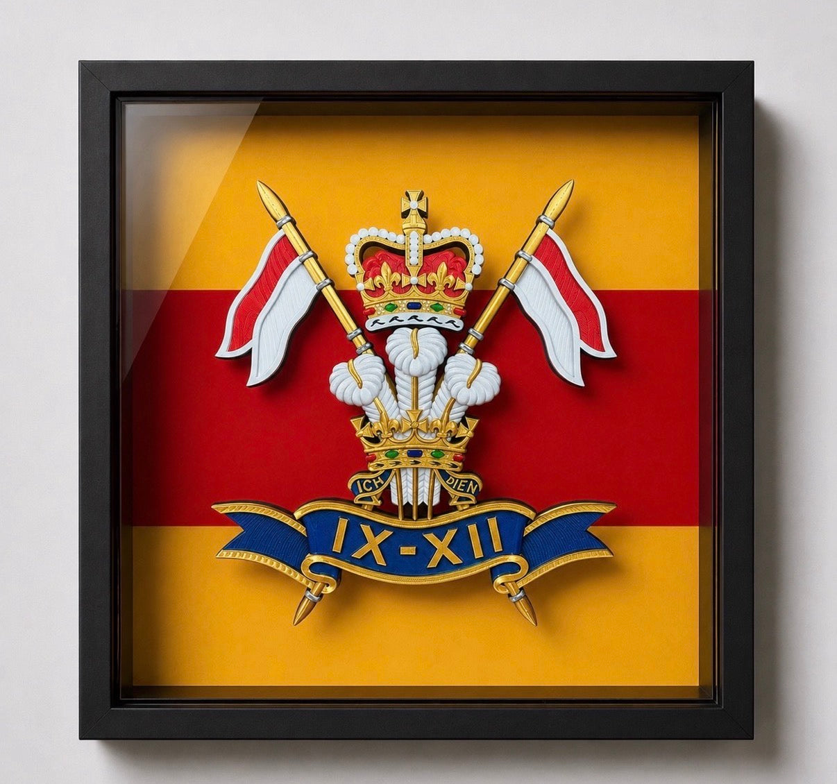 9th/12th Royal Lancers Cap Badge (Prince of Wales) Display Frame - Precision Military Emblems 