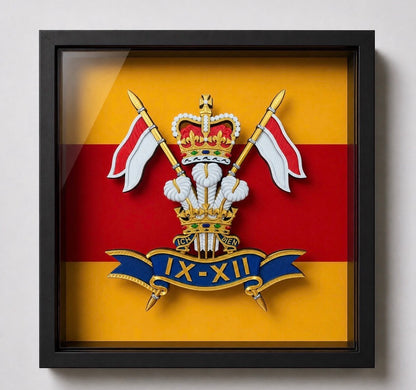 9th/12th Royal Lancers Cap Badge (Prince of Wales) Display Frame - Precision Military Emblems 