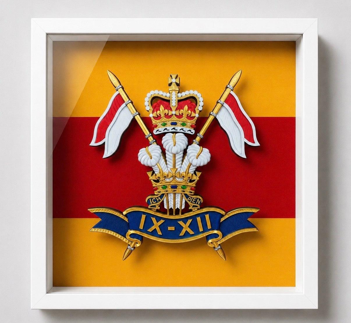 9th/12th Royal Lancers Cap Badge (Prince of Wales) Display Frame - Precision Military Emblems 
