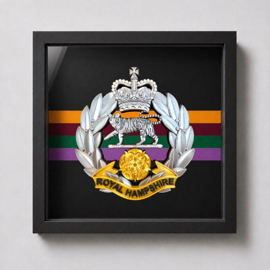 Royal Hampshire Regiment Silver & Gold Cap Badge Display Frame - Precision Military Emblems 