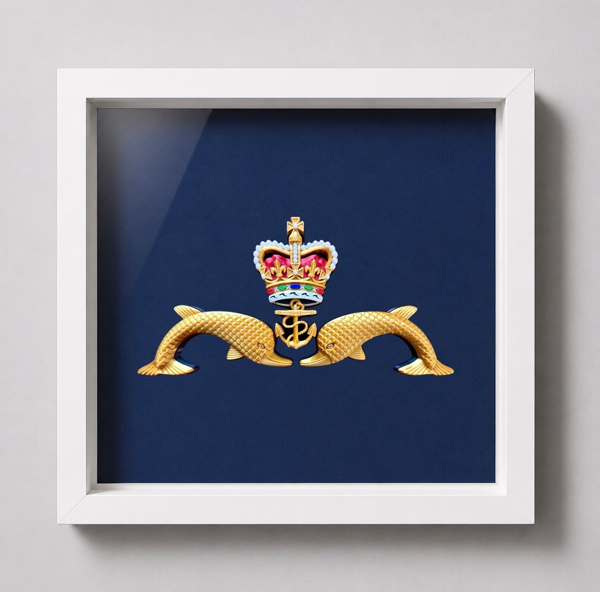 Royal Navy Submarine Service "Dolphins" Cap Badge Display Frame | Queen's Crown | Officially Licensed - Precision Military Emblems 