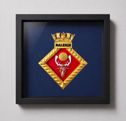 HMS Raleigh Royal Navy Crest Display Frame | Officially Licensed - Precision Military Emblems 