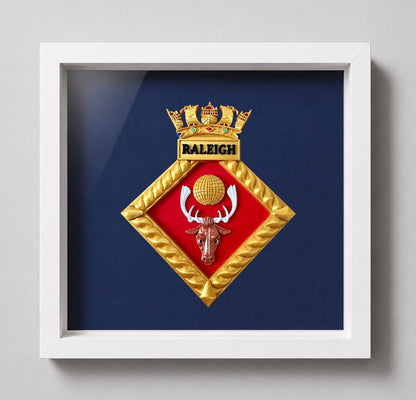 HMS Raleigh Royal Navy Crest Display Frame | Officially Licensed - Precision Military Emblems 