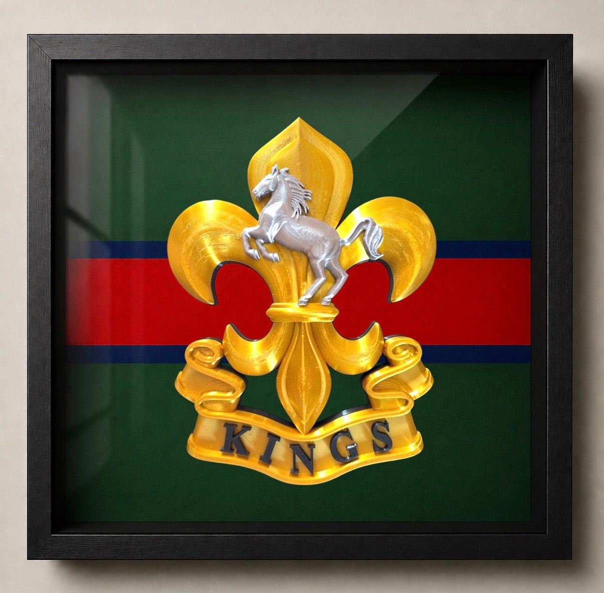 The King's Regiment Cap Badge Display Frame - Precision Military Emblem 