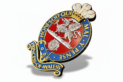 Princess Of Wales's Royal Regiment 3D Printed Cap Badge Red and Silver - Precision Military Emblems