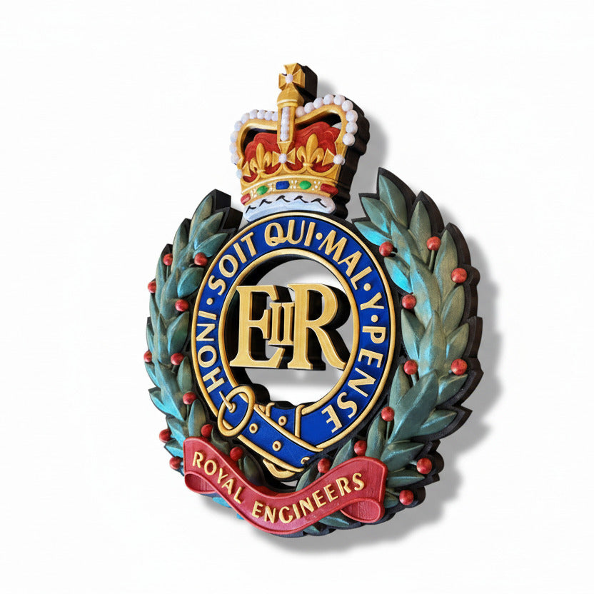 Royal Engineers 3D Printed Cap Badge Queen's Crown - Precision Military Emblems