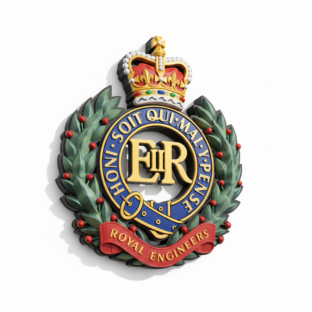 Royal Engineers 3D Printed Cap Badge Queen's Crown - Precision Military Emblems