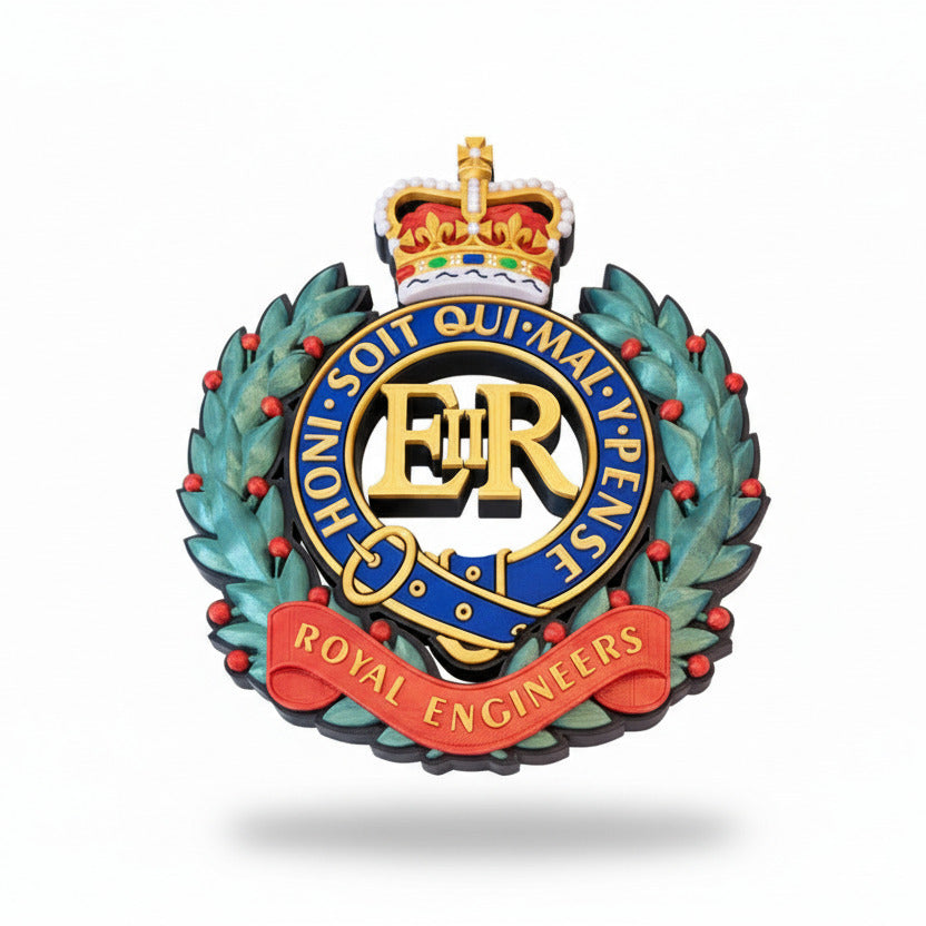 Royal Engineers 3D Printed Cap Badge Queen's Crown - Precision Military Emblems