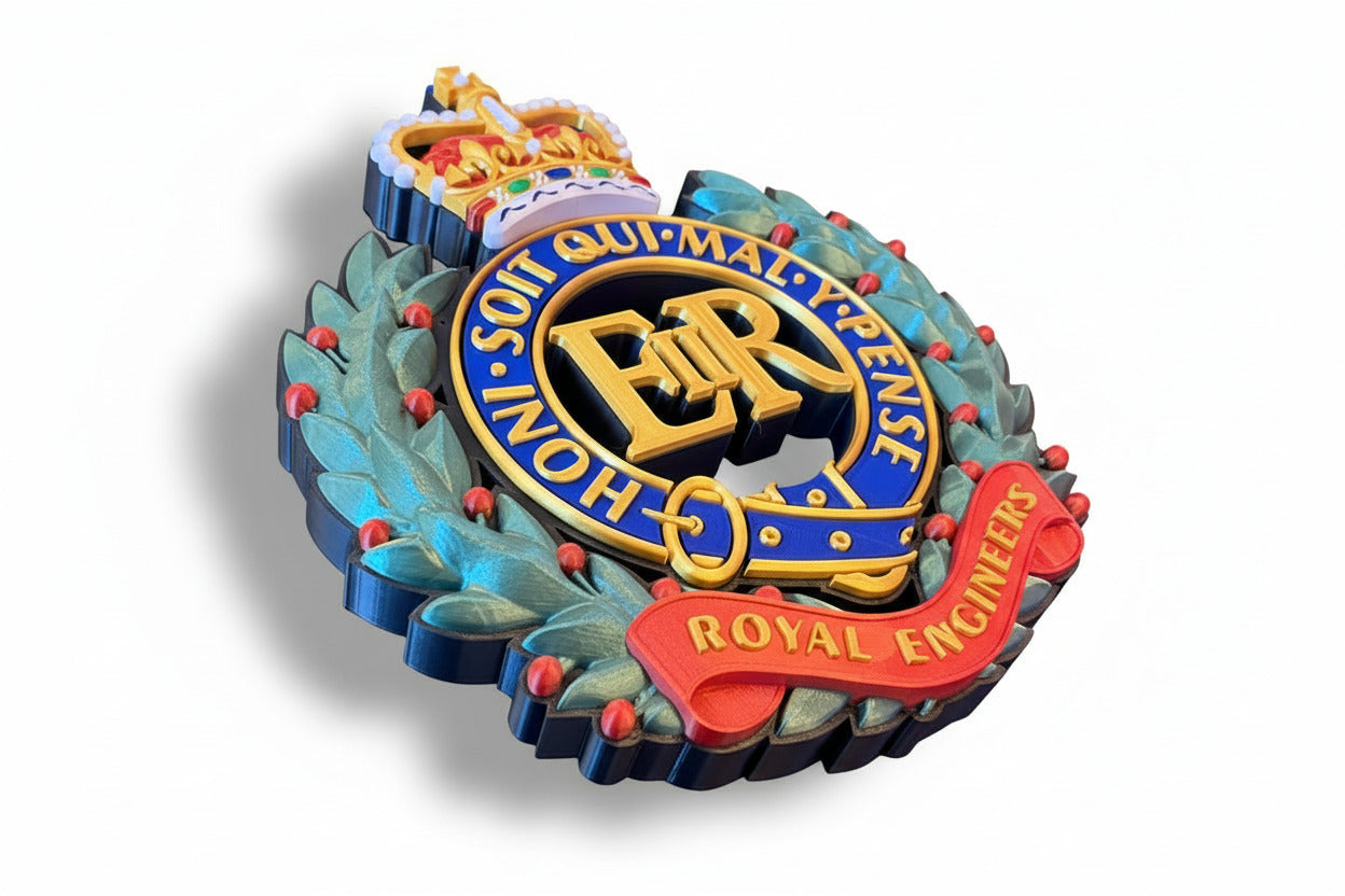 Royal Engineers 3D Printed Cap Badge Queen's Crown - Precision Military Emblems