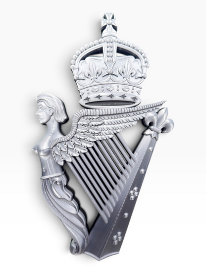 Royal Irish Regiment King's Crown Cap Badge | Silver & Black - Precision Military Emblems 