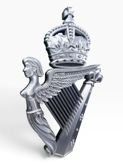 Royal Irish Regiment King's Crown Cap Badge | Silver & Black - Precision Military Emblems 
