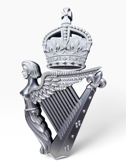Royal Irish Regiment King's Crown Cap Badge | Silver & Black - Precision Military Emblems 