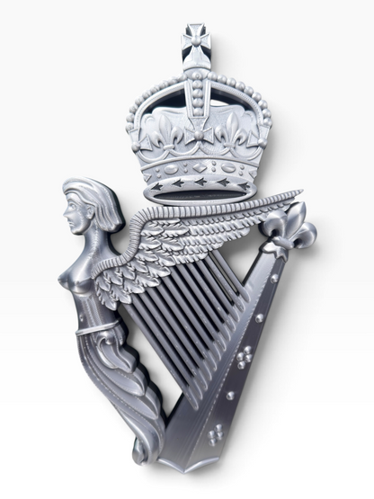 Royal Irish Regiment King's Crown Cap Badge | Silver & Black - Precision Military Emblems 