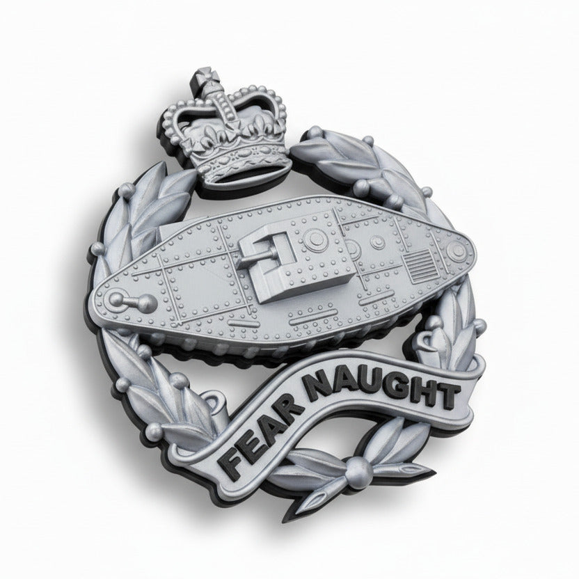 Royal Tank Regiment Cap Badge Queens Crown (Silver & Black)