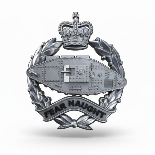 Royal Tank Regiment Cap Badge Queens Crown (Silver & Black)
