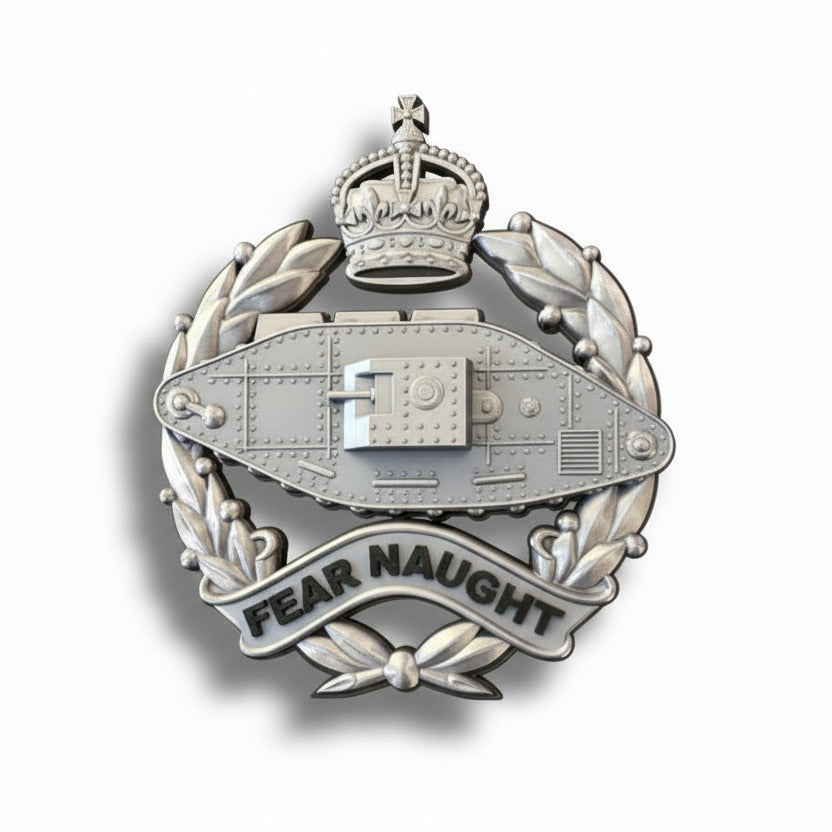 Royal Tank Regiment Cap Badge Kings Crown (Silver & Black)