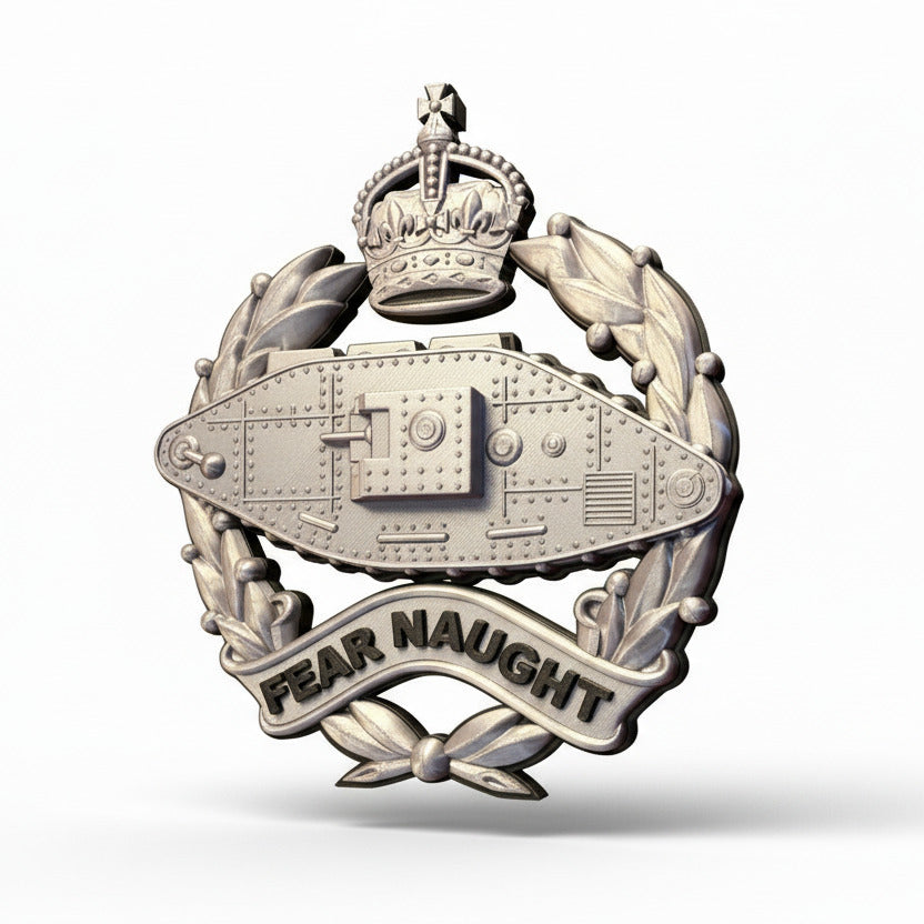 Royal Tank Regiment Cap Badge Kings Crown (Silver & Black)