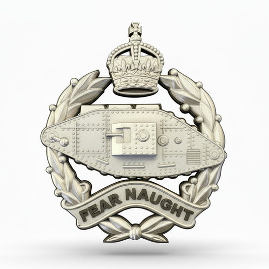 Royal Tank Regiment Cap Badge Kings Crown (Silver & Black)