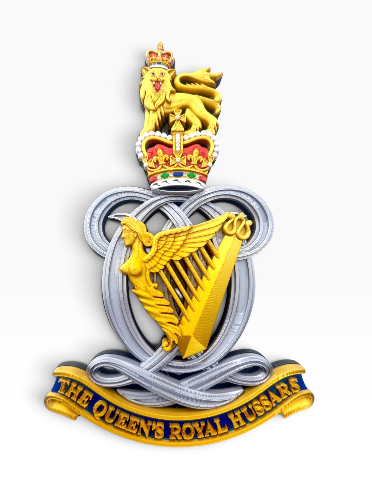 Queen’s Royal Hussars Queen’s Crown cap badge showing the crown and lion in detailed full colour