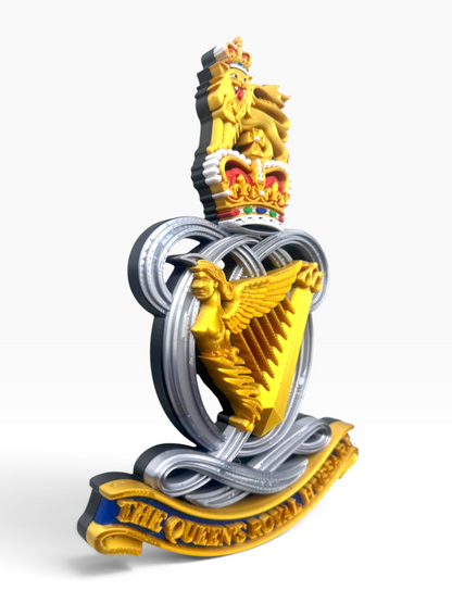 Queen’s Royal Hussars Queen’s Crown cap badge in full colour, ready to hang