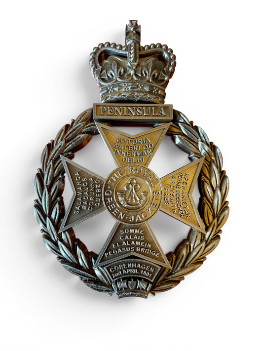 Royal Green Jackets 3D Printed Cap Badge All Black - Precision Military Emblems