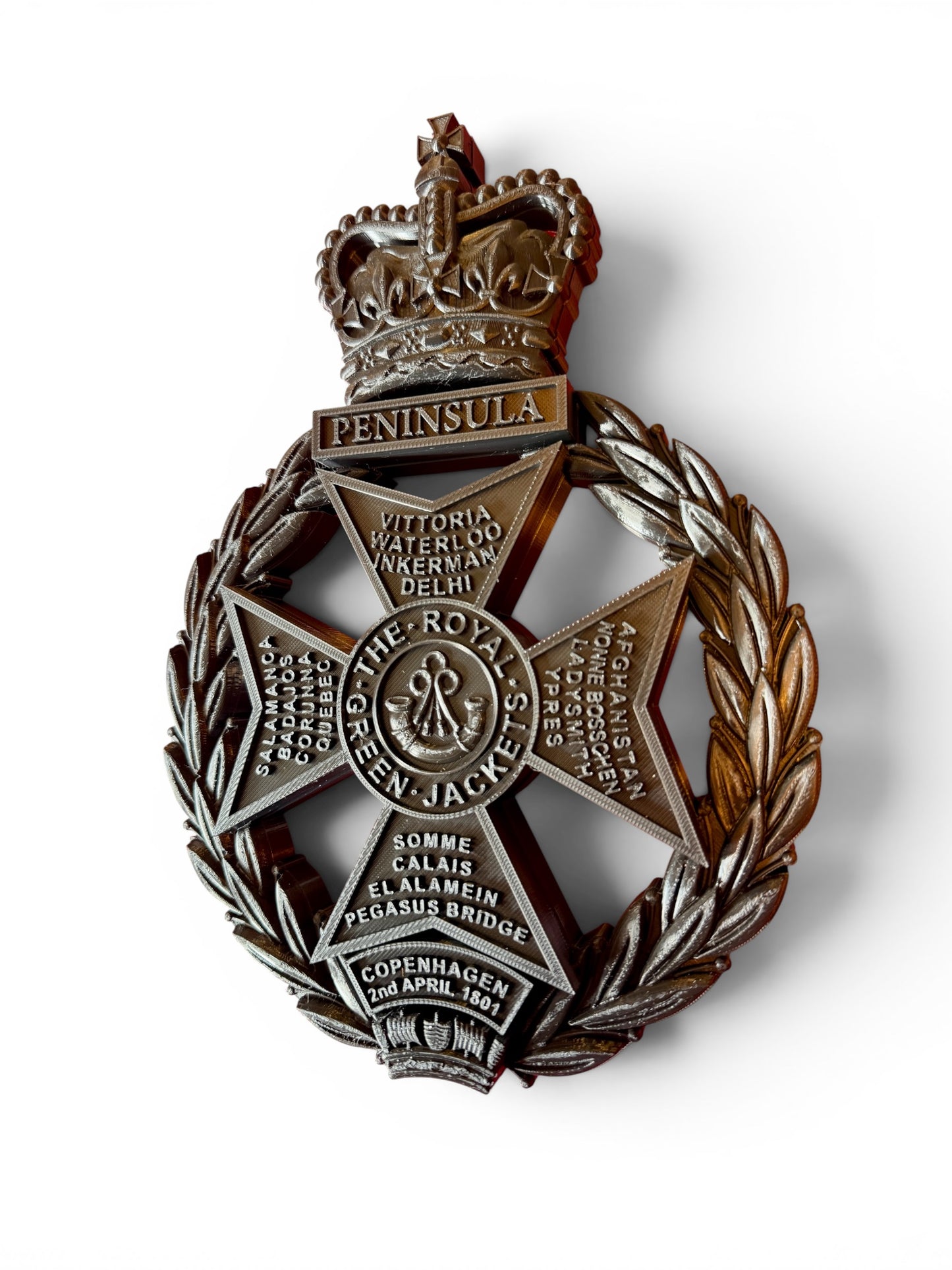 Royal Green Jackets 3D Printed Cap Badge All Black - Precision Military Emblems