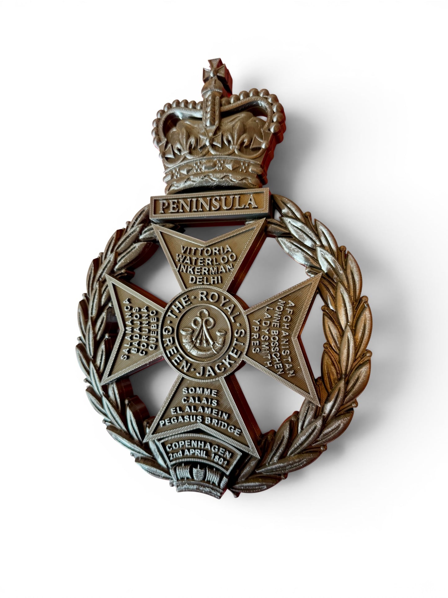 Royal Green Jackets 3D Printed Cap Badge All Black - Precision Military Emblems