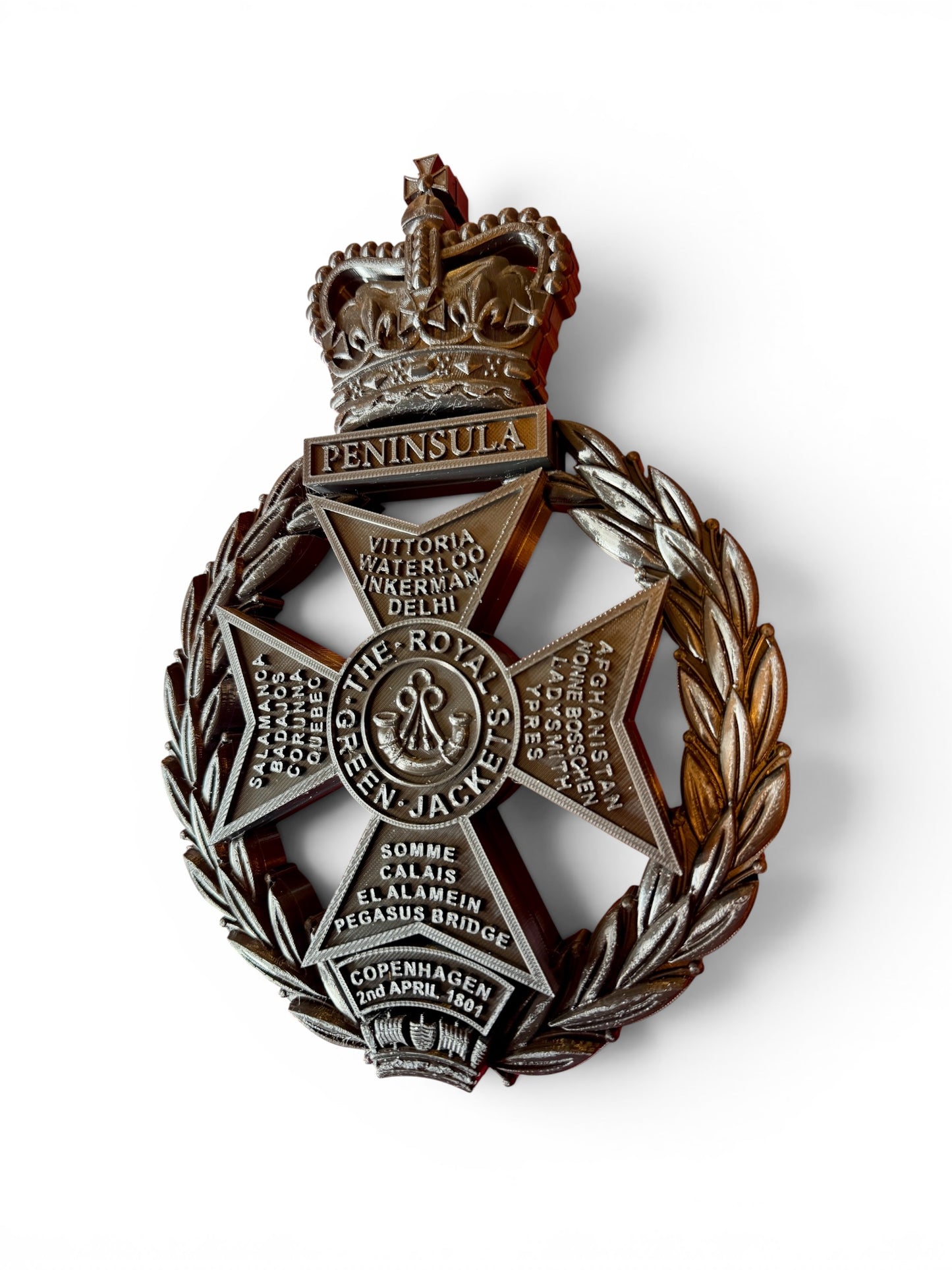 Royal Green Jackets 3D Printed Cap Badge All Black - Precision Military Emblems