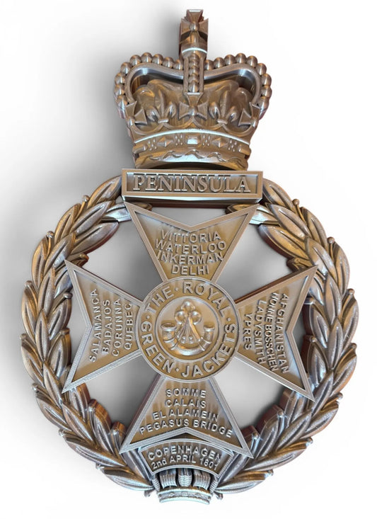 Royal Green Jackets 3D Printed Cap Badge Silver XL - Precision Military Emblems