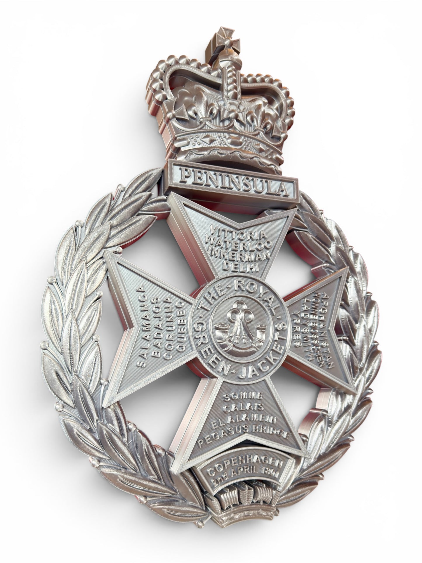 Royal Green Jackets 3D Printed Cap Badge Silver XL - Precision Military Emblems