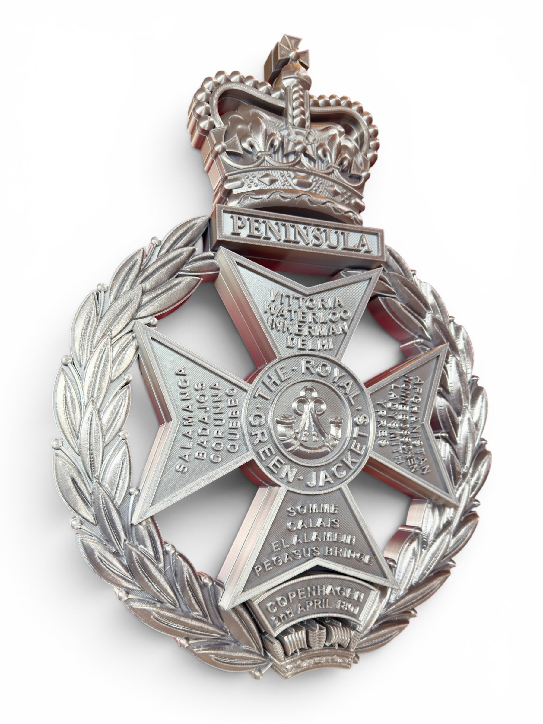 Royal Green Jackets 3D Printed Cap Badge Silver XL - Precision Military Emblems