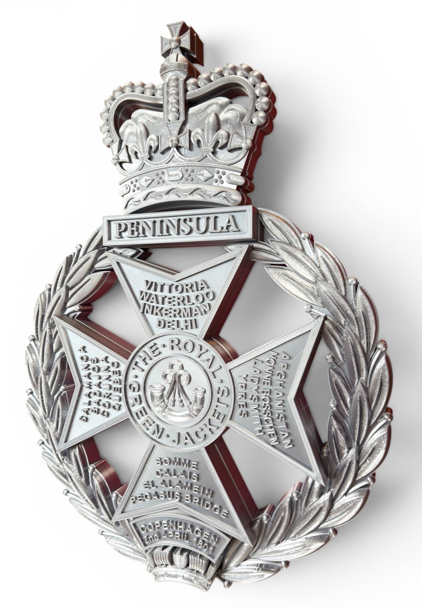 Royal Green Jackets 3D Printed Cap Badge Silver XL - Precision Military Emblems