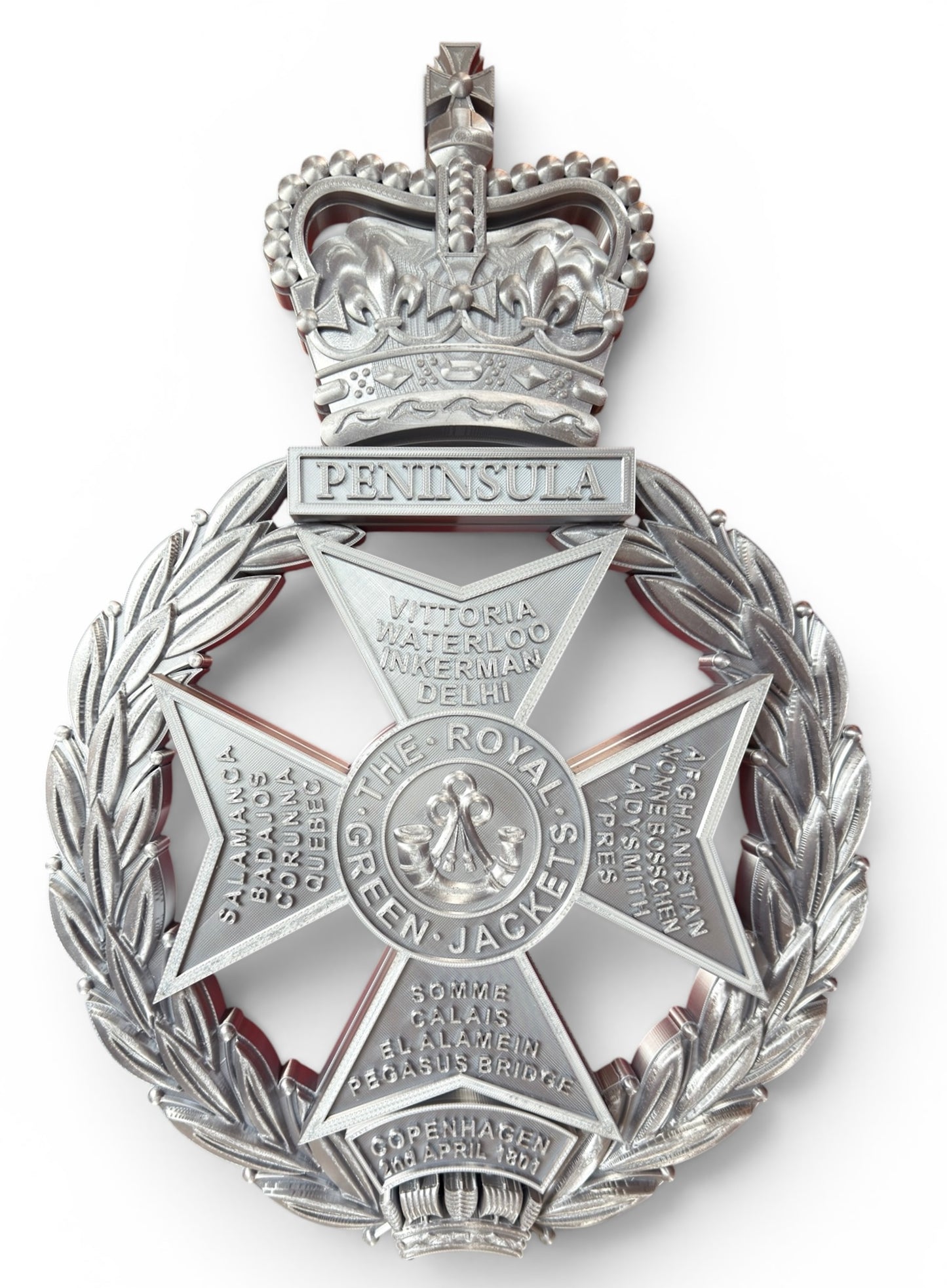 Royal Green Jackets 3D Printed Cap Badge Silver XL - Precision Military Emblems