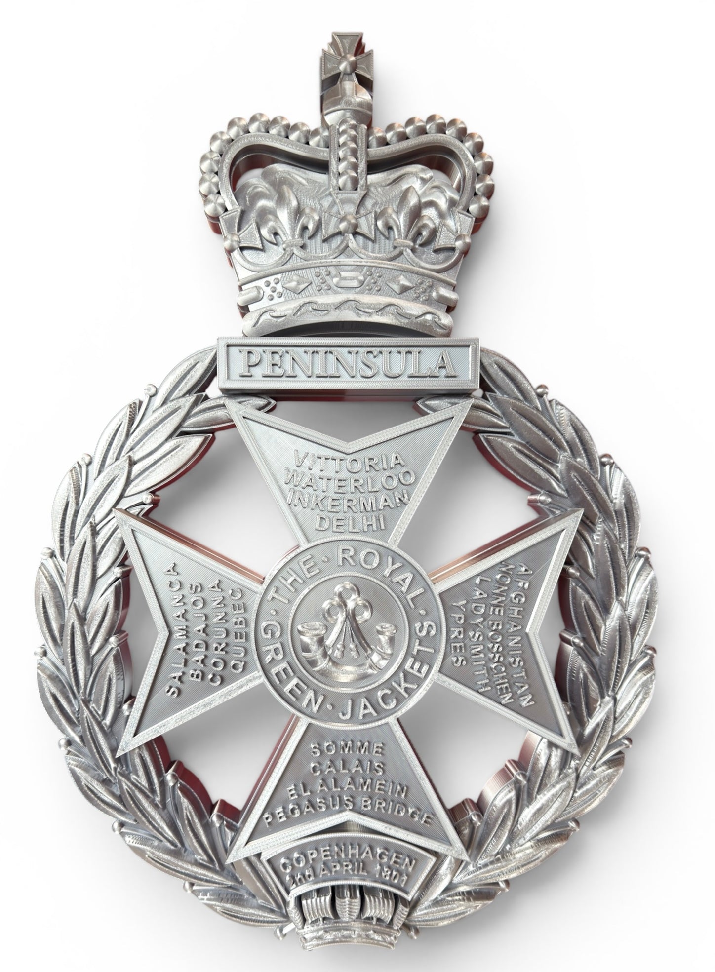 Royal Green Jackets 3D Printed Cap Badge Silver XL - Precision Military Emblems