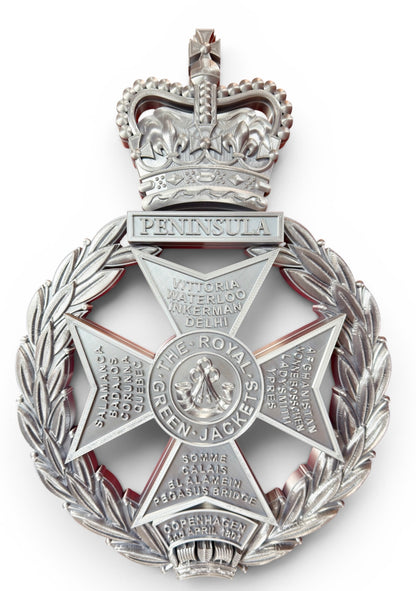 Royal Green Jackets 3D Printed Cap Badge Silver XL - Precision Military Emblems
