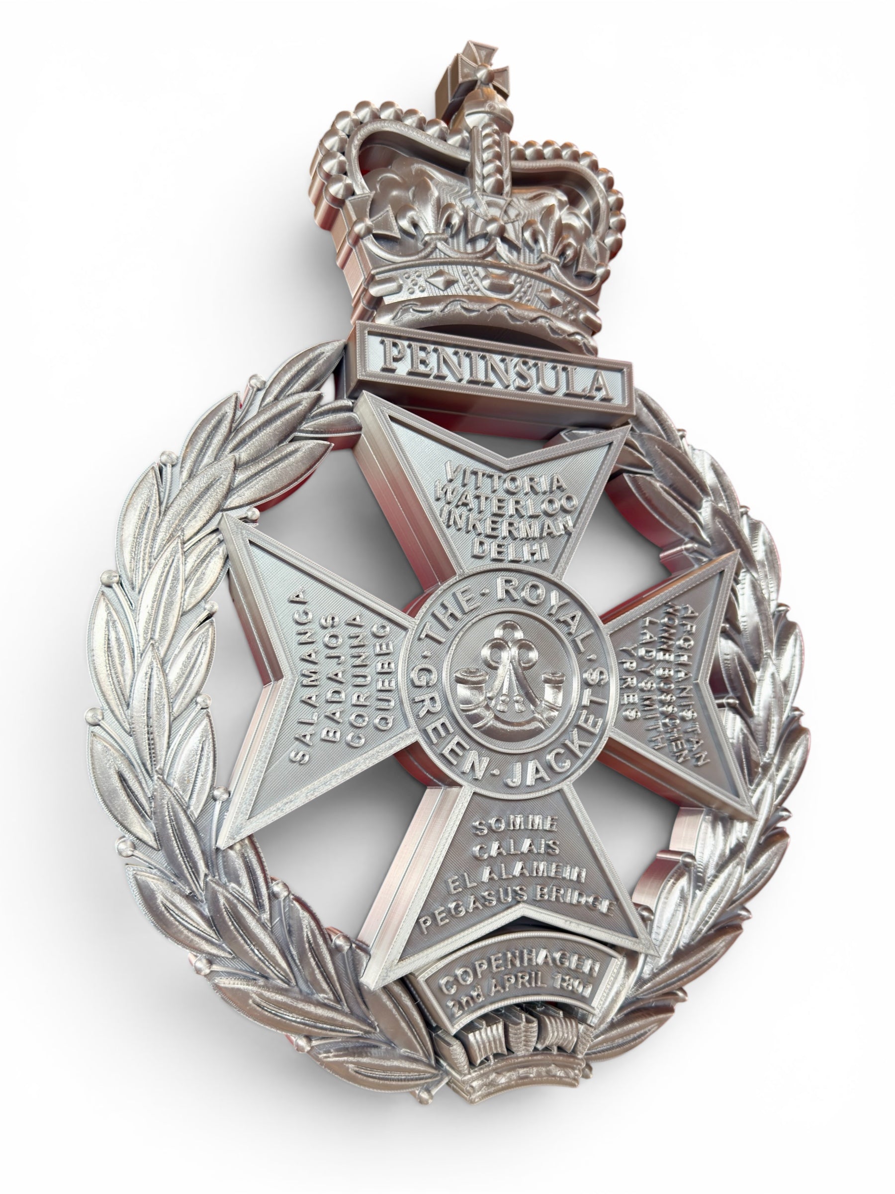 Royal Green Jackets 3D Printed Cap Badge Silver XL - Precision Military Emblems