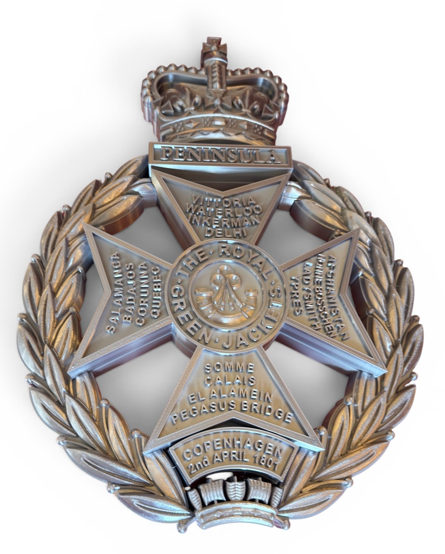 Royal Green Jackets 3D Printed Cap Badge Silver XL - Precision Military Emblems